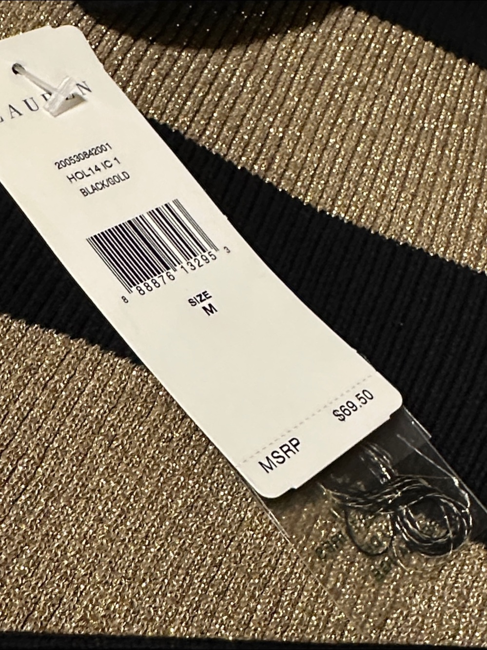 Ralph Lauren womens Black and Gold Metallic Stripe Turtleneck Sweater - Picture 3 of 3